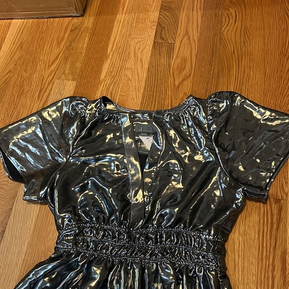 Anthropologie The Somerset Maxi Dress: Metallic Edition Tiered Silver Size S NWT - Picture 9 of 12